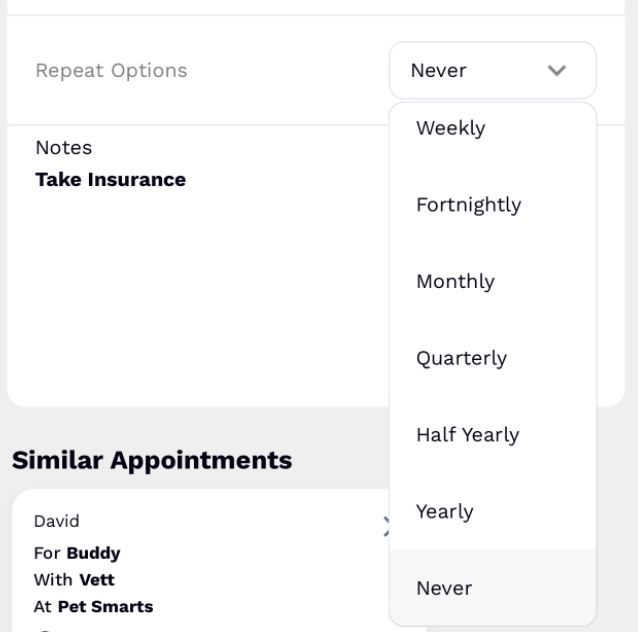 Changing repeat options for an appointment