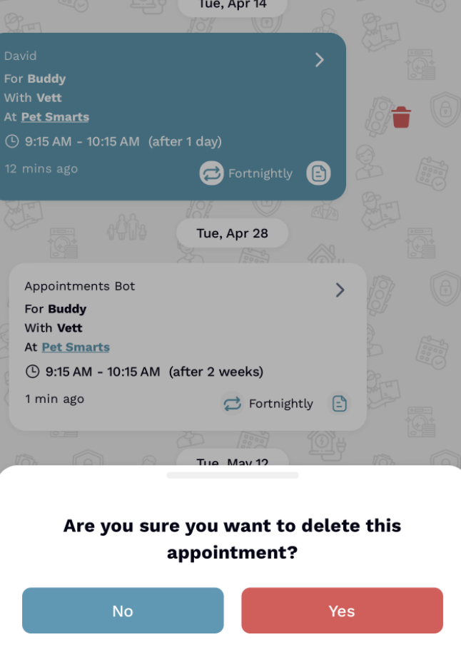 Deleting a repeat appointment series