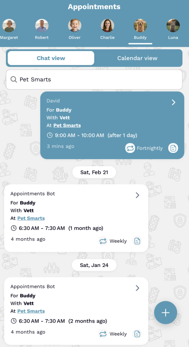 Repeat appointment cards in FamilyFeed