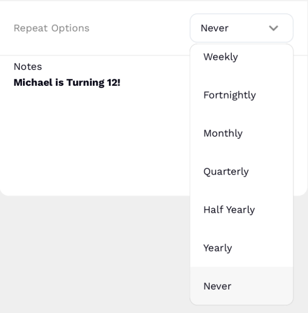 Appointments repeat options