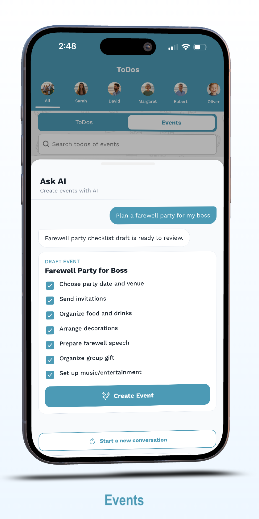 AskAI event checklist draft screen