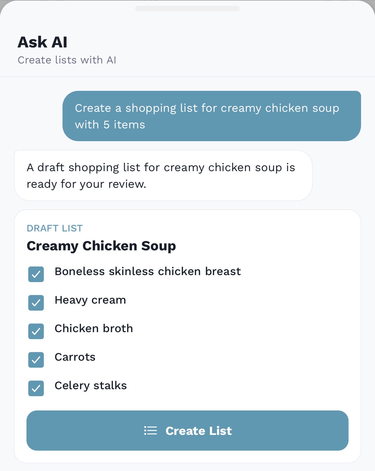 AskAI chicken soup list prompt example