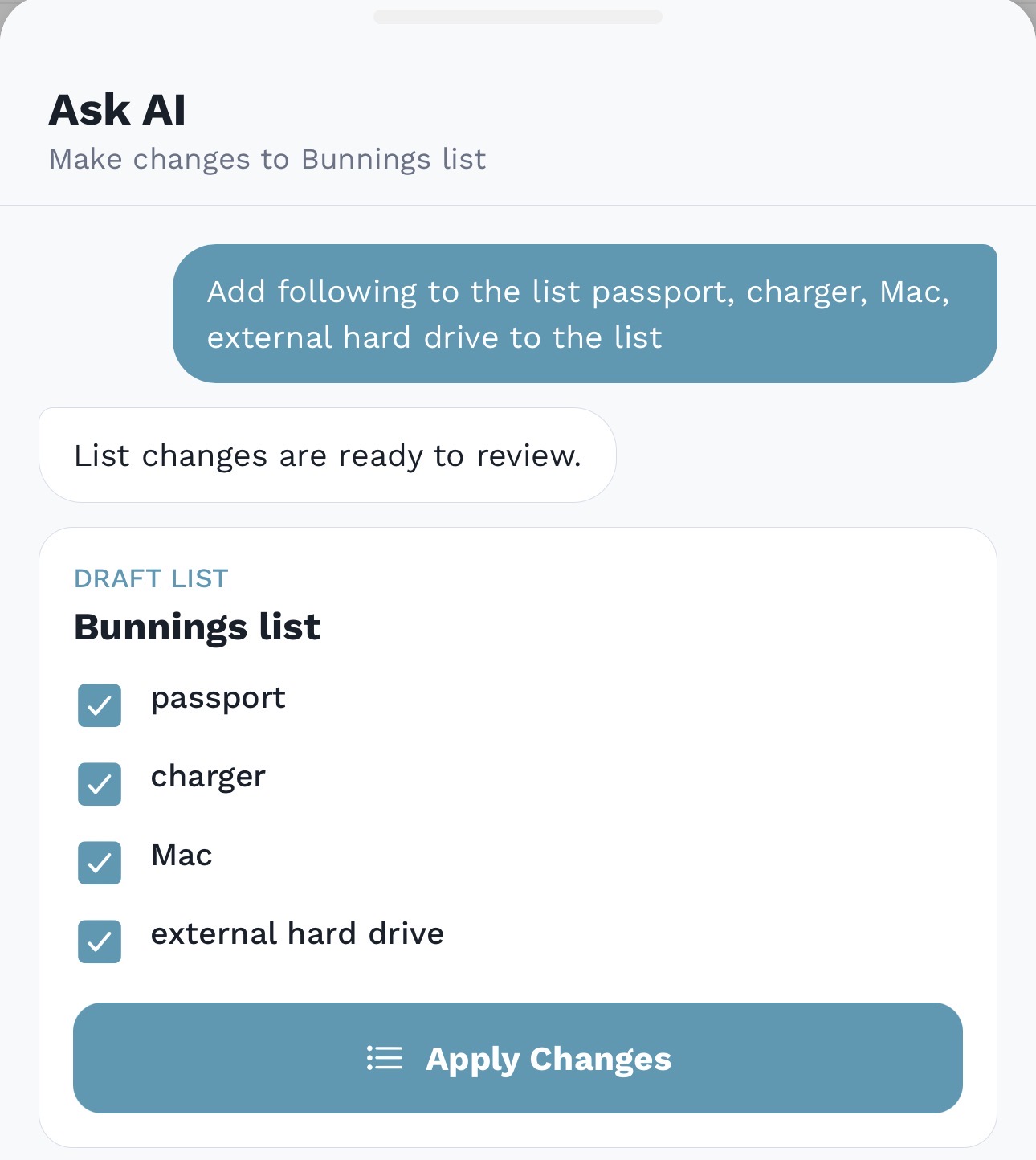 AskAI pasted list prompt example
