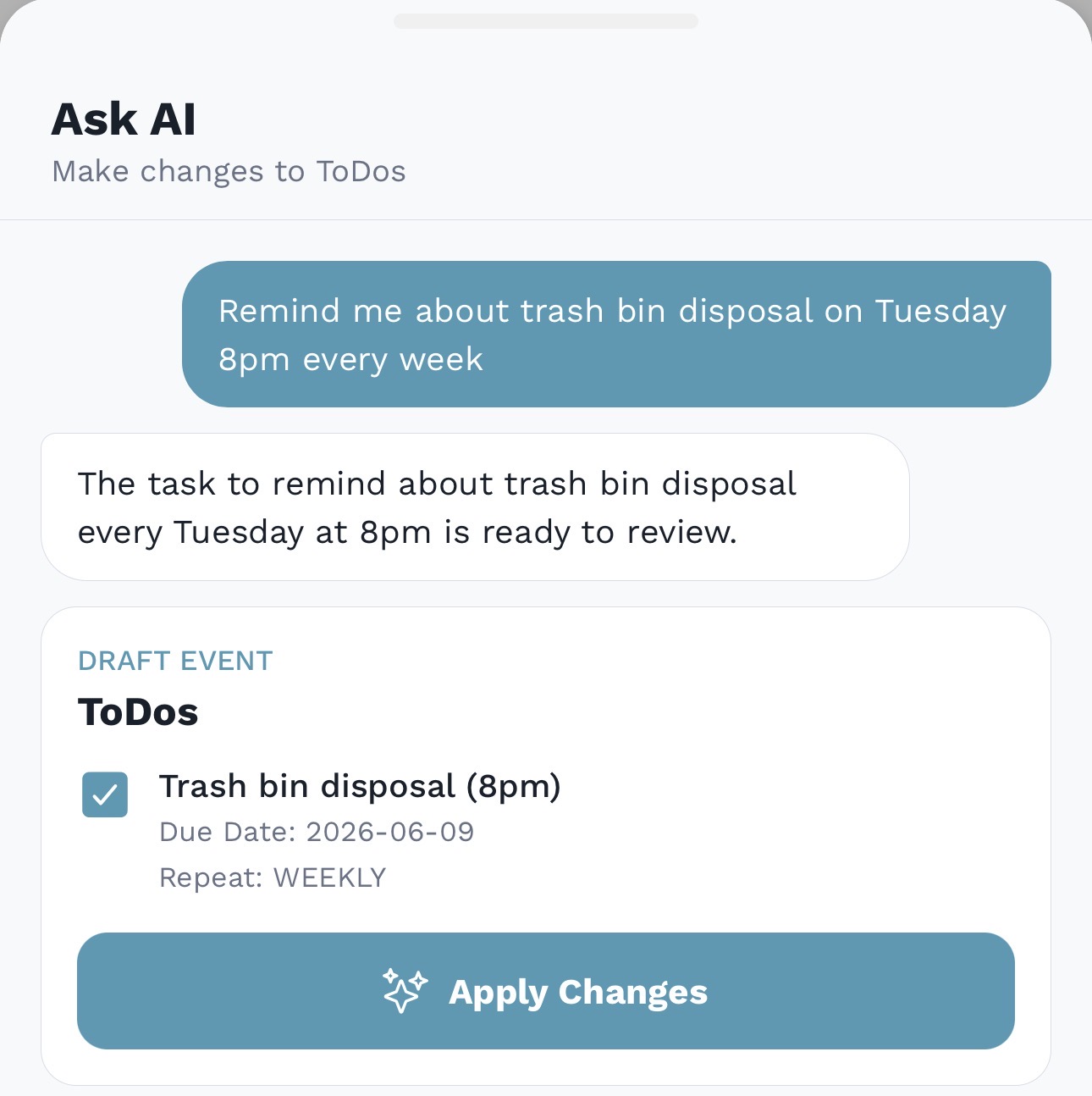 AskAI trash reminder prompt example