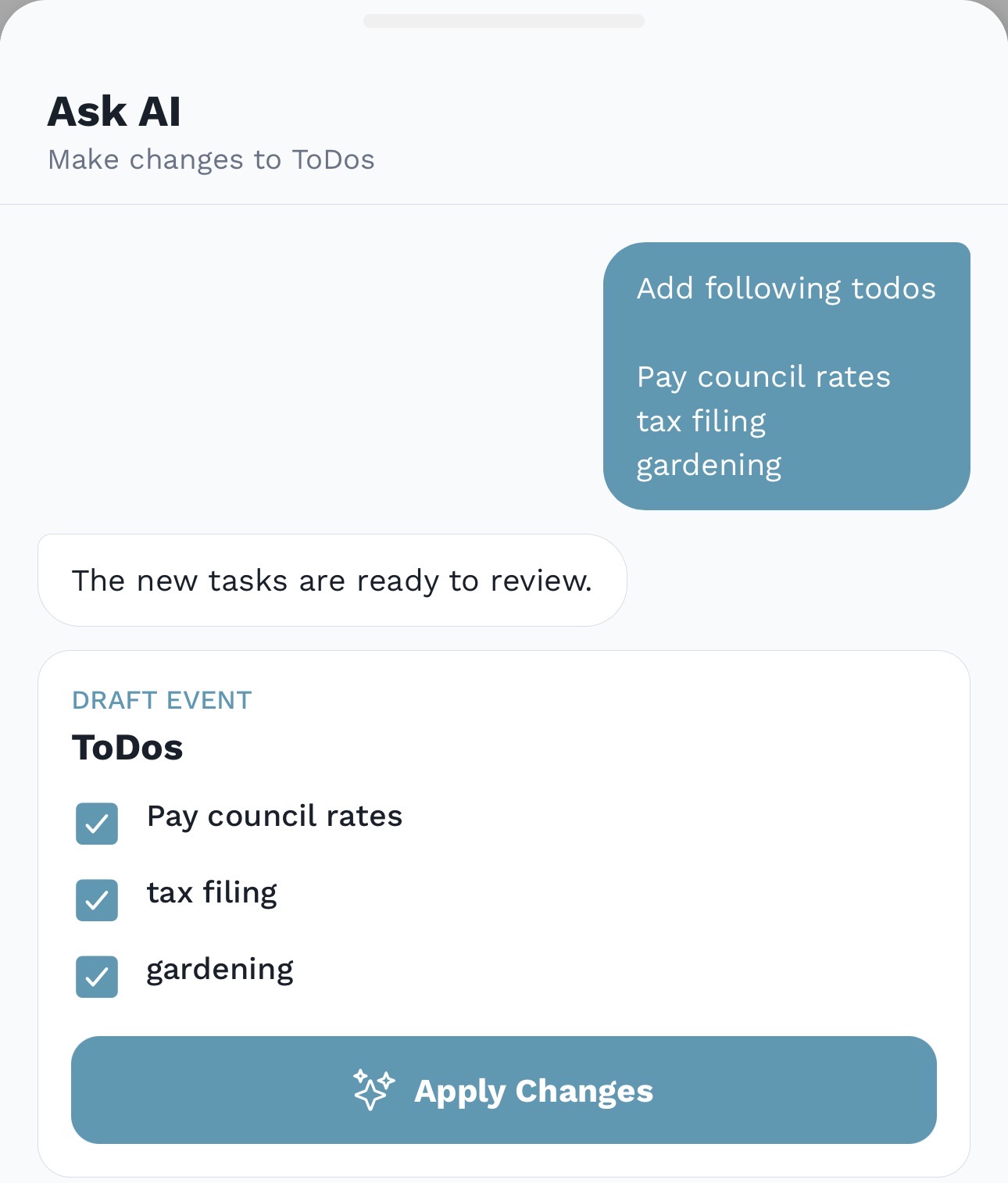 AskAI pasted ToDos prompt example