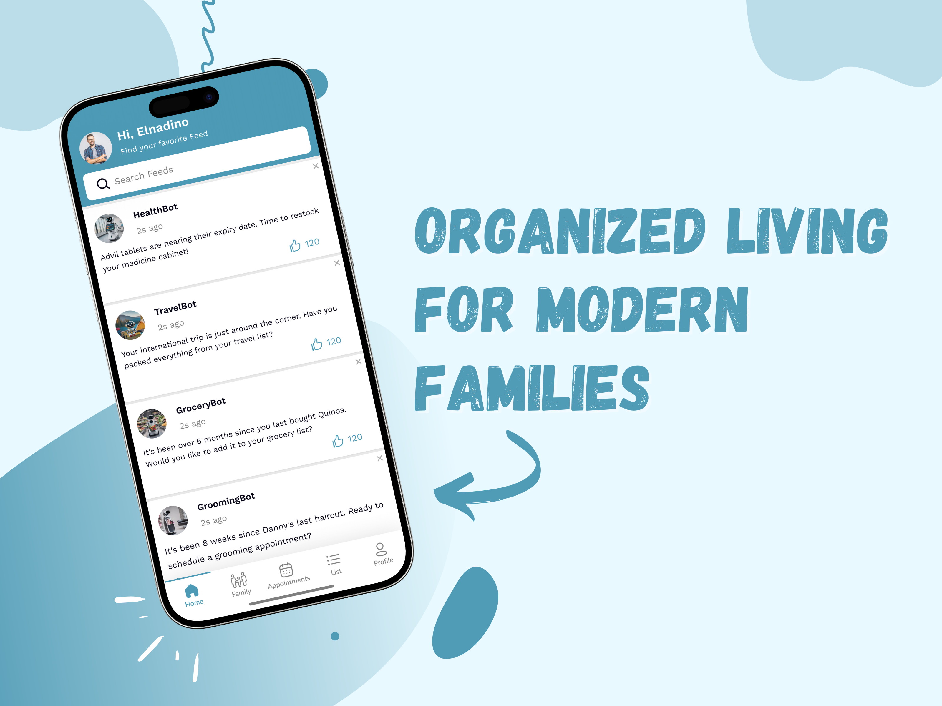 FamilyFeed feed view with daily highlights