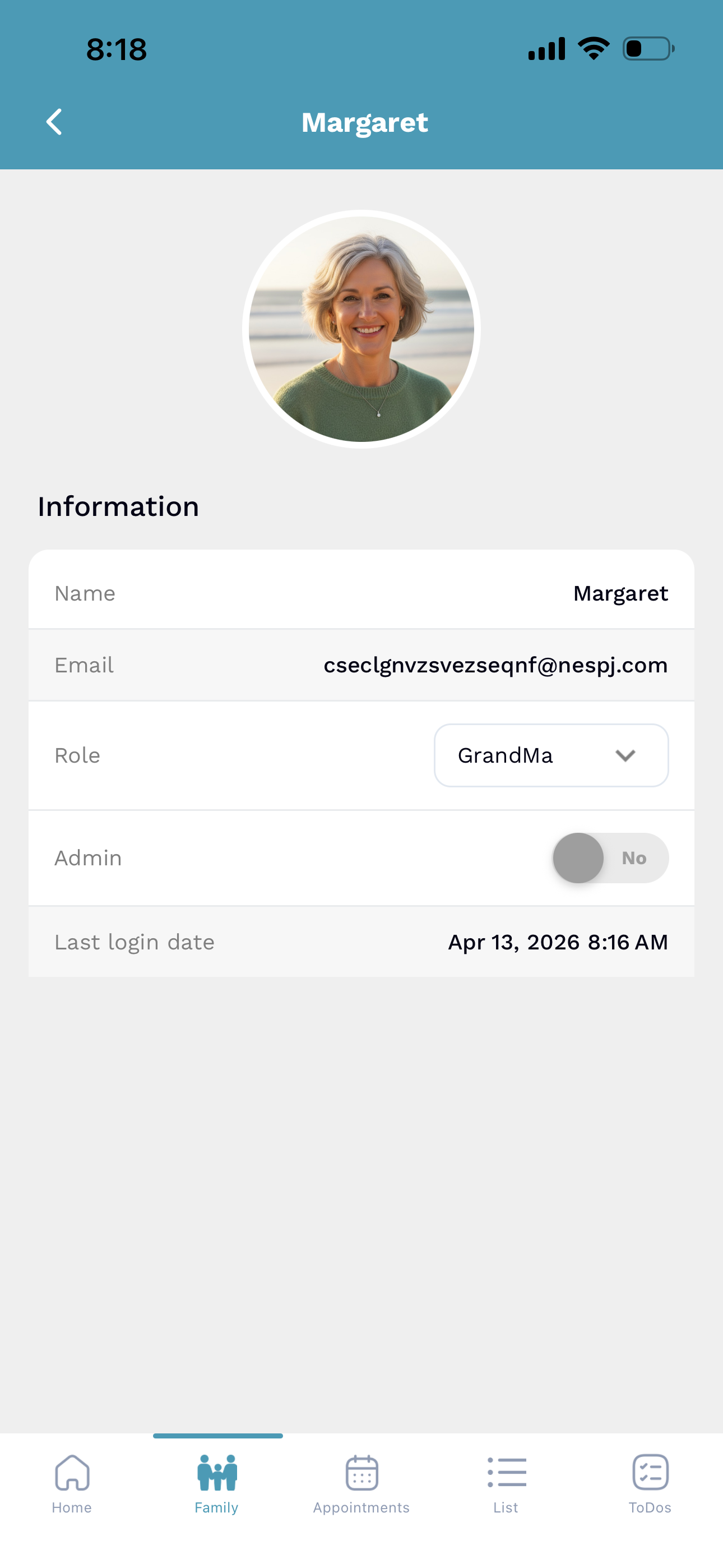 Registered member profile view