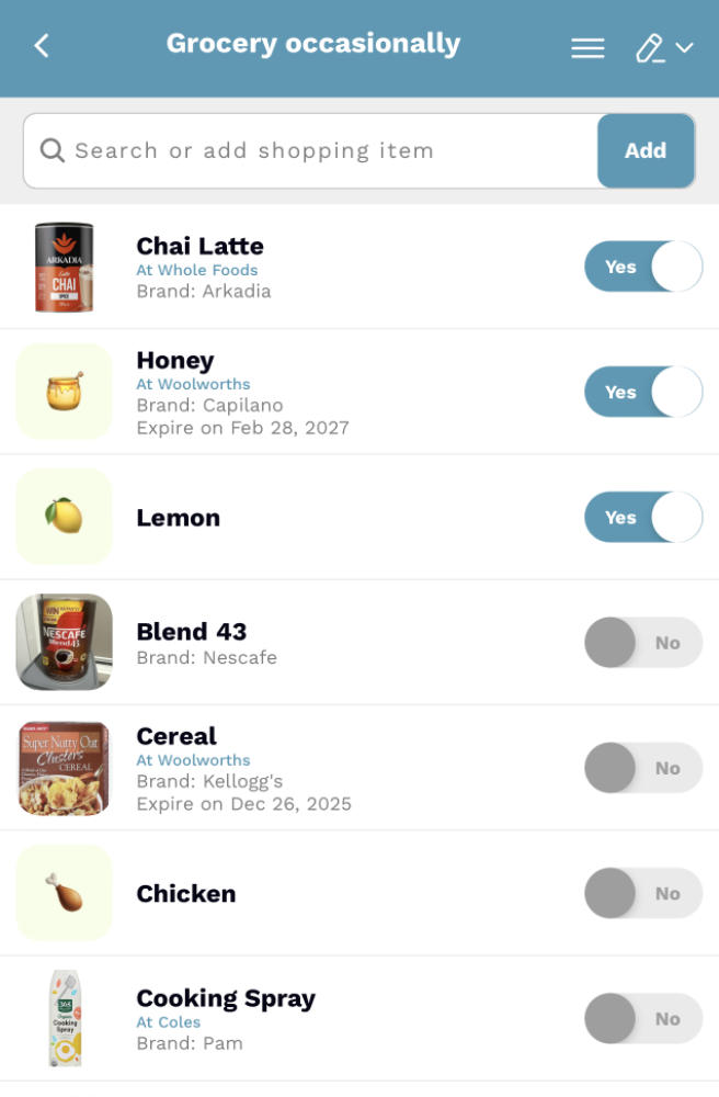 Detailed list view