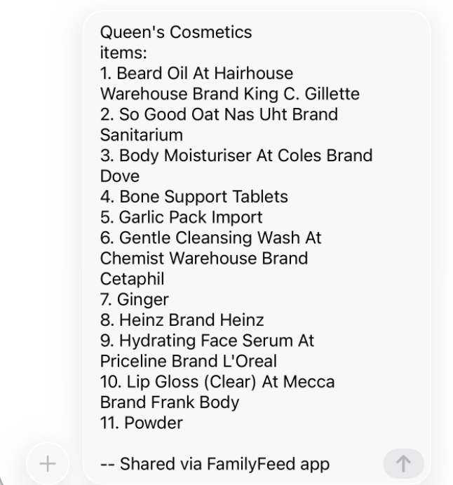 Share list in text format